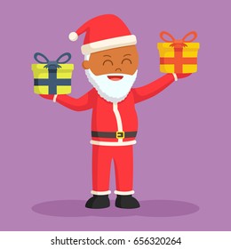 african santa claus holding two gift box