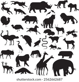 African savanna animals silhouette vector