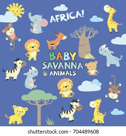 African savanna baby animals vector set