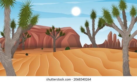 African Savanna forest landscape scene at day time illustration
