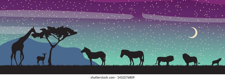 African savanna landscape. Wild animals in National park. Safari travel concept.