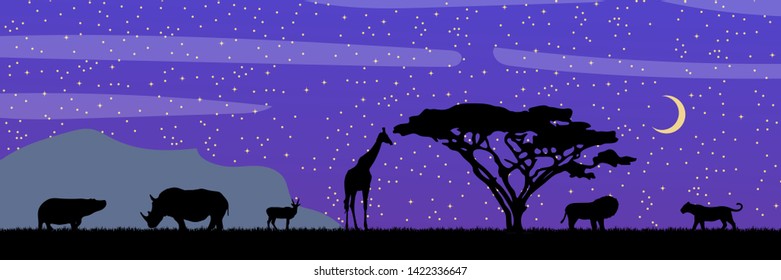 African savanna landscape. Wild animals in National park. Safari travel concept.