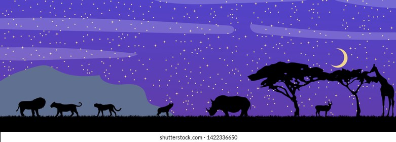 African savanna landscape. Wild animals in National park. Safari travel concept.