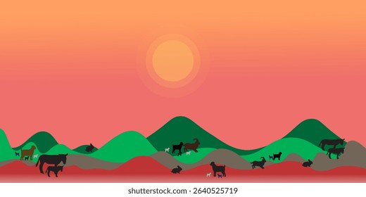 African savanna landscape. Wild animals in National park. Safari travel concept