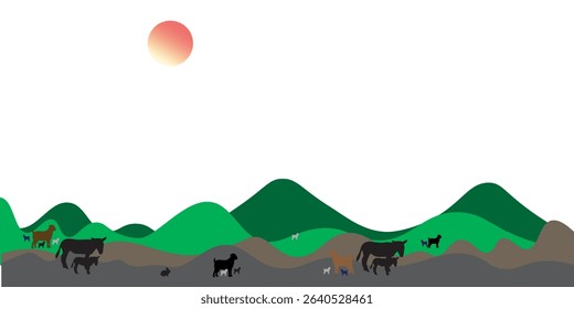 African savanna landscape. Wild animals in National park. Safari travel concept