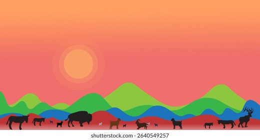 African savanna landscape. Wild animals in National park. Safari travel concept.vektor