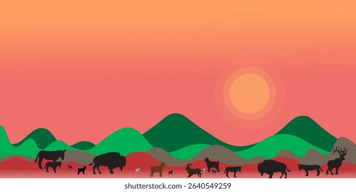 African savanna landscape. Wild animals in National park. Safari travel concept.vektor