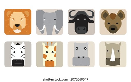 African or Savannah animal portrait set  (vector illustration - symbols)