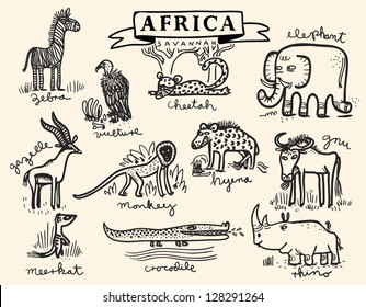 African savannah animal set