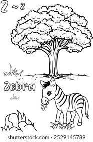 African Savannah Animals: Zebra Coloring Page