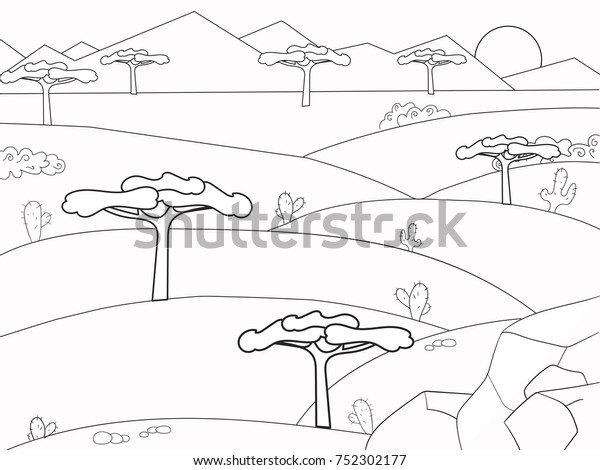 African Savannah Coloring Book Background Nature Desert Vector Pages