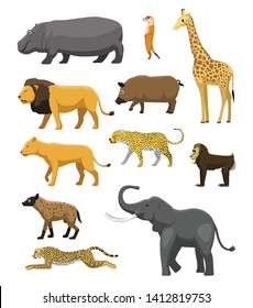 African Savannah Cute Cartoon Animal Set Vector