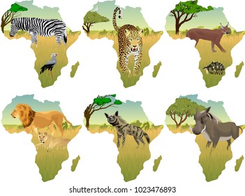 African savannah with different animals - vector illustration