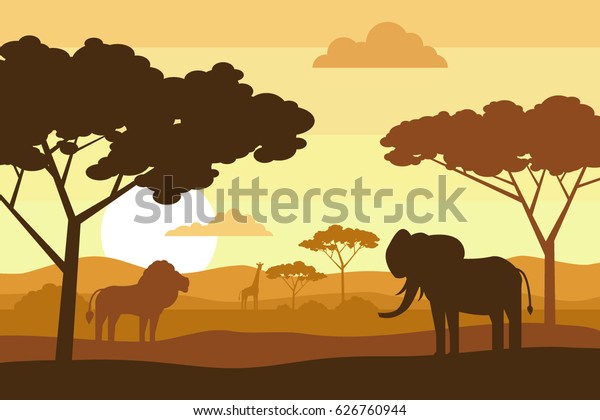 Paysage De Savane Africaine Avec Des Image Vectorielle De Stock Libre De Droits