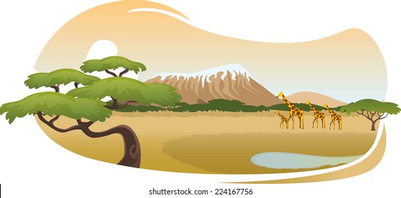 African savannah landscape vector cartoon