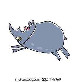 African savannah standing rhinoceros isolated in cartoon style. 