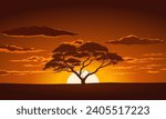 African savannah sunset landscape with clouds