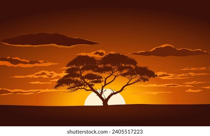 African savannah sunset landscape with clouds