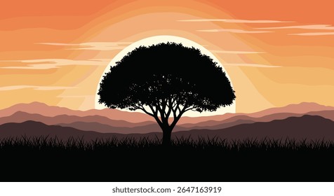 Savannah Africano Pôr do Sol Silhueta Árvore Paisagem