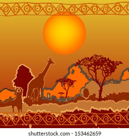 African savannah at sunset vector background