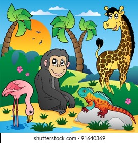 African scenery with animals 5 - vector illustration.