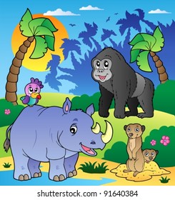 African scenery with animals 6 - vector illustration.