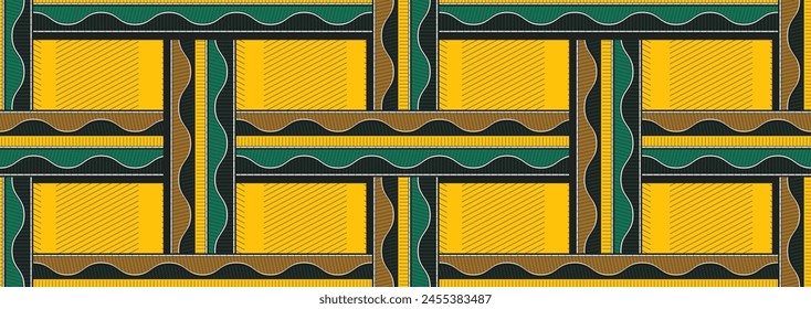 Patrón étnico sin fisuras africano, líneas cuadriculadas superpuestas, arte tribal textil, fondo abstracto, obra de arte para la impresión de tela de moda