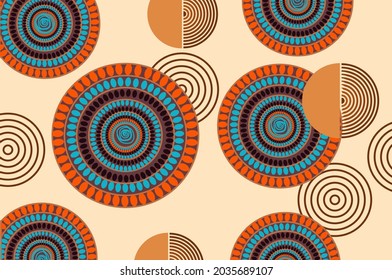 African seamless pattern. Beautiful poster with traditional ornaments, geometric shape and lines. Design for printing on fabric or paper. Cartoon flat vector illustration isolated on beige background
