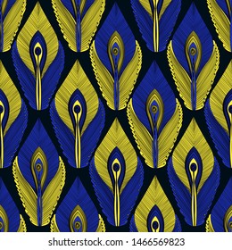 African seamless pattern, bright colorful vector with ornaments, hand drawn print for textile
