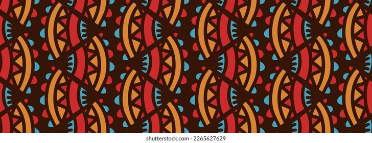 Patrón africano de fondo étnico sin fisuras, gráfico geométrico a mano de la tribu. Ilustración vectorial de la moda de la impresión textil, diseño colorido bohemio azteca. Ornamentos abstractos creativos hechos a mano.