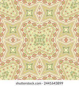 Diseño gráfico africano sin costuras. Textura geométrica arabesca. Estampado de bufanda en estilo étnico. Motivos bordados en estilo antiguo.