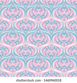 African seamless pattern with ornament. Wavy lines print for clothes, textiles, fabrics. Brigh colors absract background.