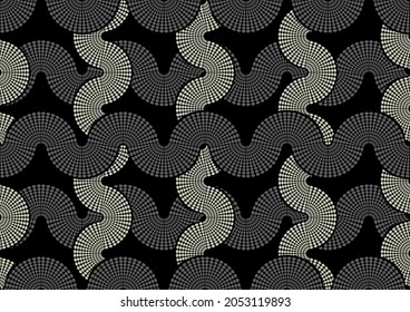 patrón africano sin fisuras, línea de puntos y curvas, imagen en color negro y fondo abstracto.