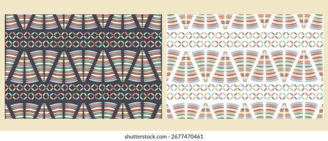 Conjunto de padrão sem costura africano. Design marroquino, árabe com diferentes formas de cores. Fundo oriental. Elementos asiáticos tradicionais. ornamentos decorativos mediterrânicos orientais. Ilustração vetorial