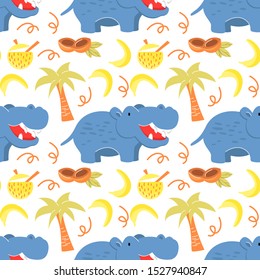 African Seamless Pattern With Simple Drawn Funny Mammals Repeated All Around. Vector Illustrated Texture