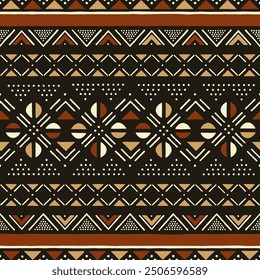 African seamless pattern. Traditional mud cloth, bogolan. Tribal fabric. Abstract hand drawn background.