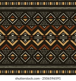 Patrón africano sin fisuras. Tradicional paño de barro, bogolan. Tejido tribal. Abstractas fondo dibujado a mano.