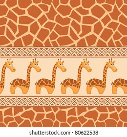 African seamless patterns with cute giraffe and  giraffe skin.