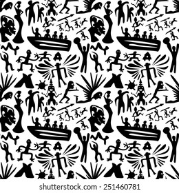 African seamless vector pattern, ancient tribal background, black