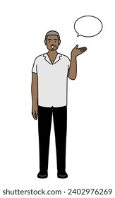 African senior man giving directions, with a wipeout, Vector Illustration