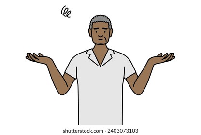 African senior man with his hands outstretched in distress, Vector Illustration