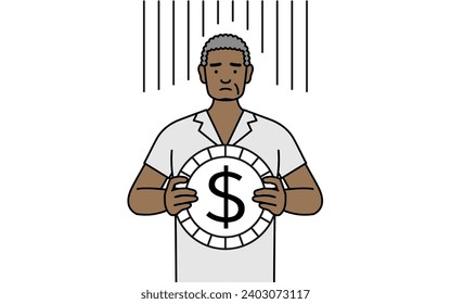 African senior man an image of exchange loss or dollar depreciation, Vector Illustration