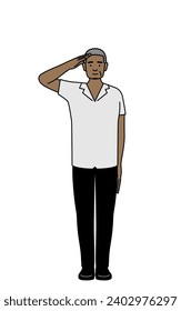 African senior man making a salute, Vector Illustration
