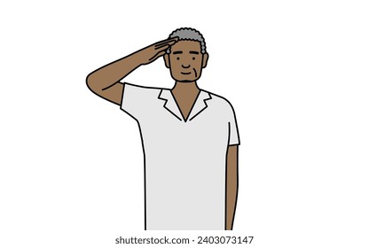 African senior man making a salute, Vector Illustration