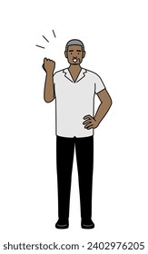 African senior man posing with guts, Vector Illustration