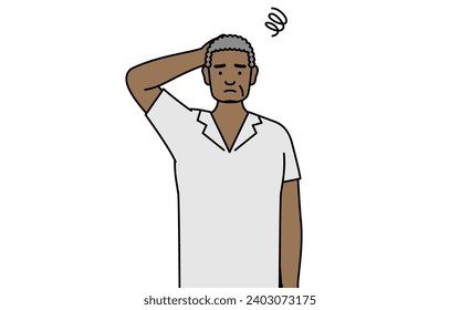 African senior man scratching his head in distress, Vector Illustration