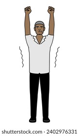 African senior man stretching and standing tall, Vector Illustration