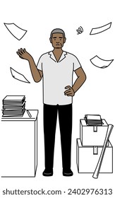 African senior man who is fed up with his unorganized business, Vector Illustration