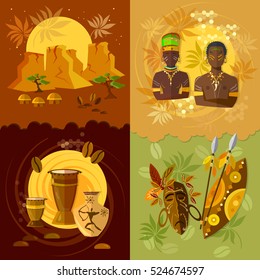 African set, culture and traditions, ancient tribes of African, travel to africa vector illustration 