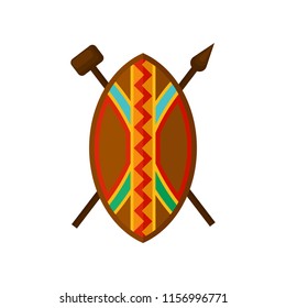 African Shield, Spear And Hammer, Authentic Symbols Of Africa With Ethnic Ornament Vector Illustration On A White Background